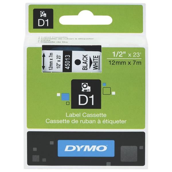 Dymo D1 Label Tape Black on White 12mm x 7m Each