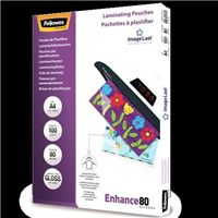 Fellowes Pre Punched Laminating Pouch Gloss 80micron A4 Clear 100 Pack