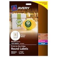 Avery L7105 Labels Glossy Round 12UP White 10 Pack