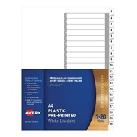 Avery Dividers 1 to 20 Tab PP A4 White