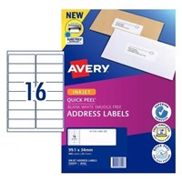 Avery Address Labels Quick Peel 16Up White 25 Pack