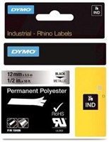 Dymo Industrial Labels Permanent Polyester Black on Silver 12mm Each