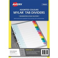 Avery Dividers Rainbow 1 to 12 Tab A4 Bright Assorted
