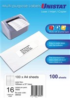 Unistat Multi Use 16UP Labels 100 Box