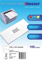 Unistat Multi Use 2UP Labels 100 Box
