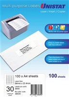 Unistat Multi Use 30UP Labels 100 Box