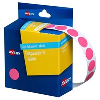 Avery Dispenser Dot Stickers 14mm Diameter Pink 1050 Pack