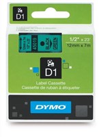 Dymo D1 Label Tape Black on Green 12mm x 7m Each