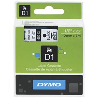 Dymo D1 Label Tape Black on White 12mm x 7m Each