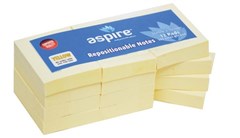 Aspire 6539 Stick On Notes 38x50mm Yellow 12 Pack